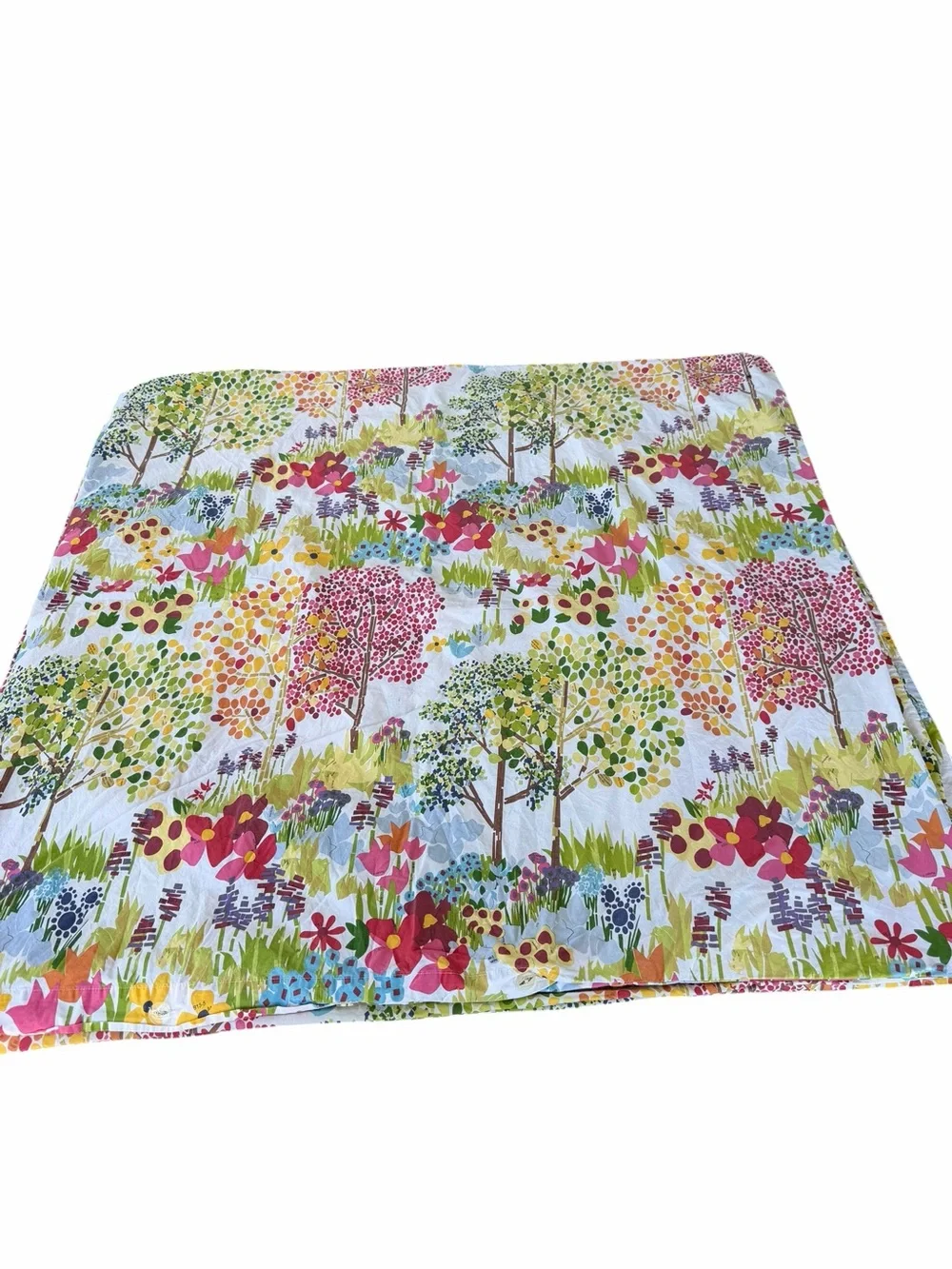 Pottery Barn Woodland Trees Paint by Number Organic Cotton Duvet Cover F/Q GUC